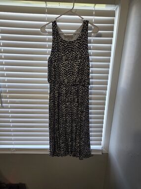 LOFT Black and White Sleeveless Midi Dress with Abstract Spot Print